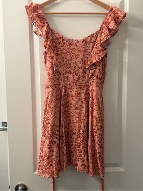 Trixxi Peach Floral Ruffle Mini Dress with pockets